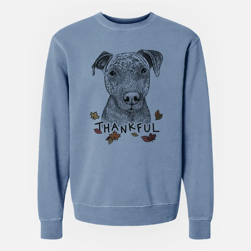 Thankful Reeses the Pitbull - Unisex Pigment Dyed Crew Sweatshirt Hoodie with Lace Feminine Delicate
