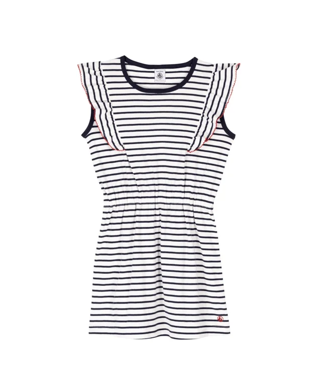 White and Navy Stripe Ruffles Dress Tunics Versatile stylish