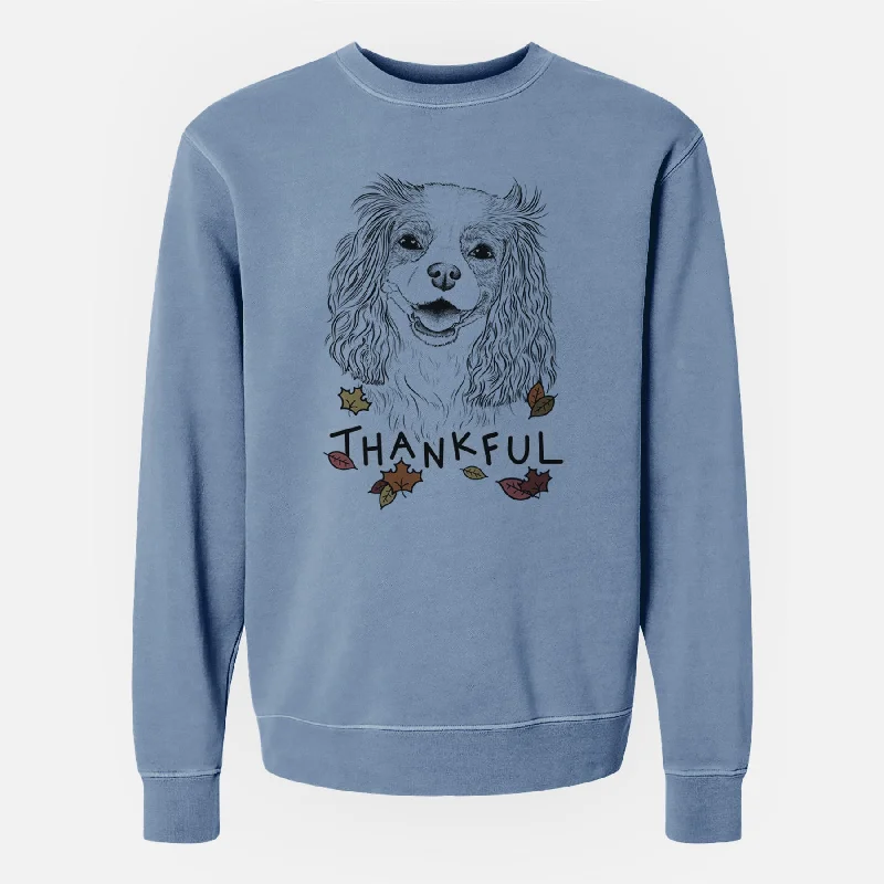 Thankful Halley Comet the Cavalier King Charles Spaniel - Unisex Pigment Dyed Crew Sweatshirt Hoodie with Neon Bright Vibrant