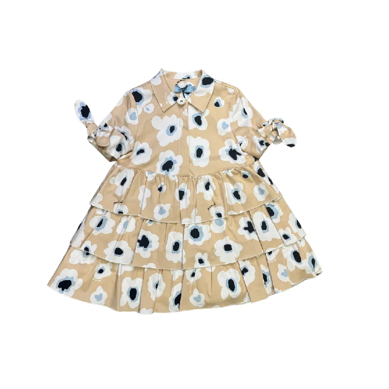 Beige Poppy Print Flounce Dress sweetheart Neckline Romantic