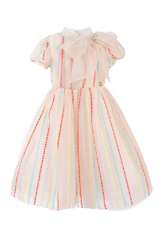Multicolor Striped Embroidered Dress Tunics Satin smooth