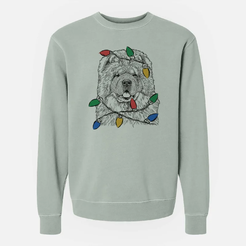 Christmas Lights Baloo the Chow Chow - Unisex Pigment Dyed Crew Sweatshirt Hoodie with Strings Custom Fit Adjustable