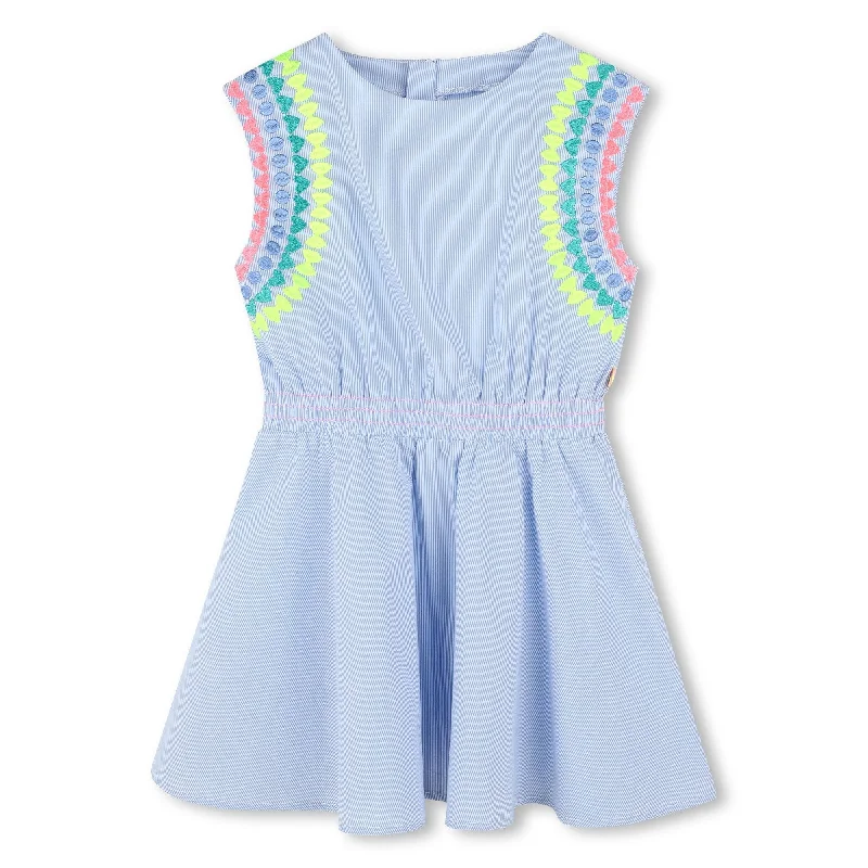 Blue Embroidered Sleeve Dress Tunics Leisure comfortable