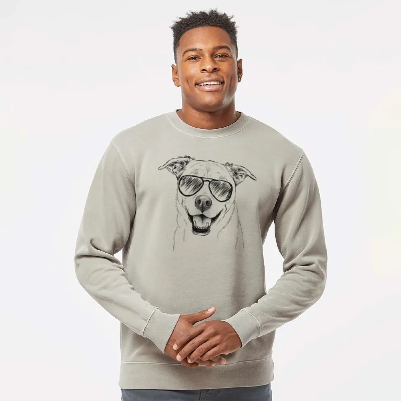 Aviator Carl the Mixed Breed - Unisex Pigment Dyed Crew Sweatshirt Hoodie with Patch Decorative Personalized