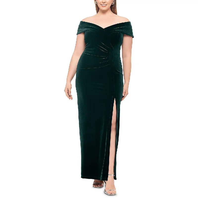 Plus Womens Fold-Over Velvet Evening Dress Tunics Timeless classic