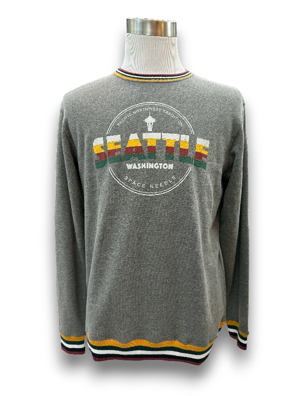 Seattle Stripe Crew Neck Sweatshirt Hoodie with Elastic Cuffs Stretchable Comfortable