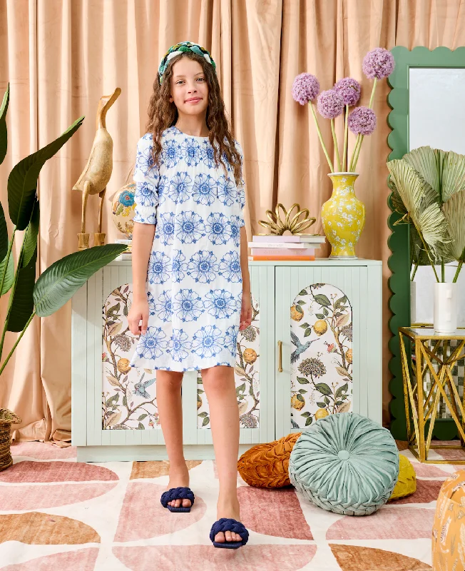 Blue Embroidered Eyelet Dress Tunics Hiking breathable