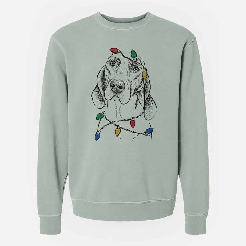 Christmas Lights Norman the Plott Hound - Unisex Pigment Dyed Crew Sweatshirt Hoodie with V-Neck Classic Versatile