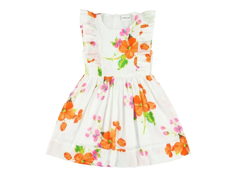 White Waverly Floral Ruffle Dress Tunics Cozy comfortable