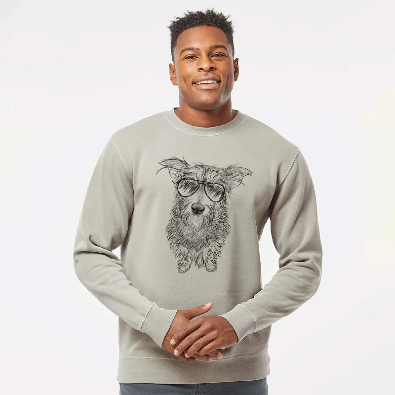 Aviator Frida Doggo the Rescue Terrier Mix - Unisex Pigment Dyed Crew Sweatshirt Hoodie with Snap Buttons Easy Quick