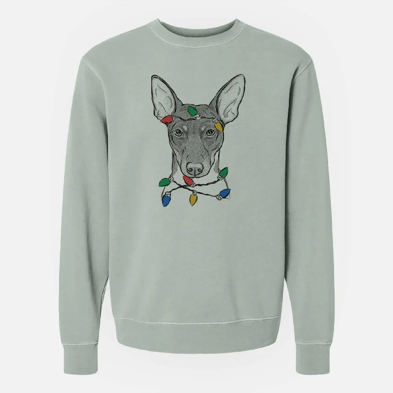 Christmas Lights Knox the Rat Terrier - Unisex Pigment Dyed Crew Sweatshirt Hoodie with Side Slits Relaxed Casual