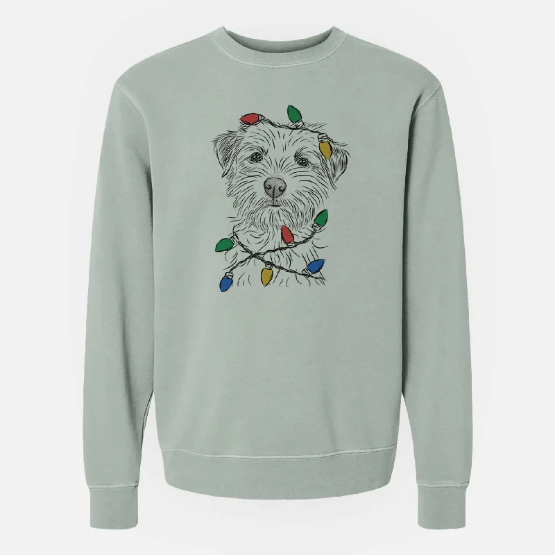 Christmas Lights Benjamin the Border Terrier - Unisex Pigment Dyed Crew Sweatshirt Hoodie Crop Top Short Trendy