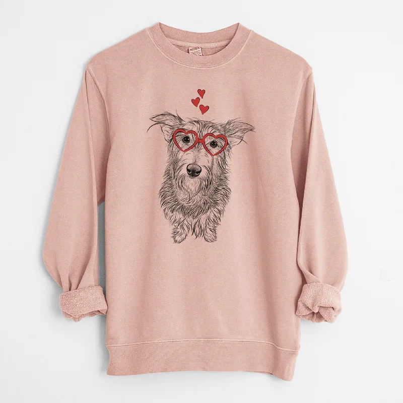 Valentine Frida Doggo the Rescue Terrier Mix - Unisex Pigment Dyed Crew Sweatshirt Hoodie with Button Placket Classic Preppy