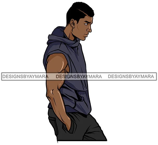 Black Man Wearing Sleeveless Hoodie JPG PNG Clipart Cricut Silhouette Cut Cutting Hoodie with Stripes Bold Sporty