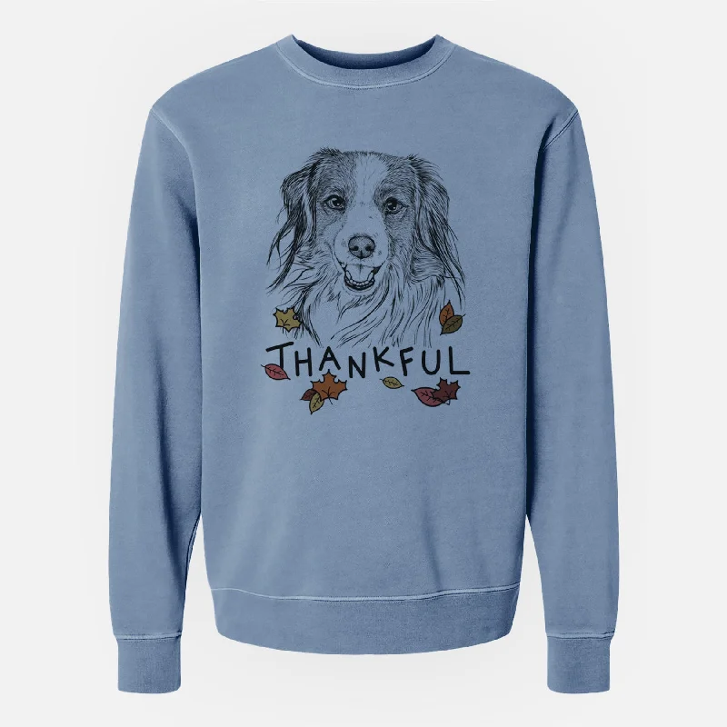 Thankful Rutger the Nederlandse Kooikerhondje - Unisex Pigment Dyed Crew Sweatshirt Hoodie with Longline Fit Extended Stylish