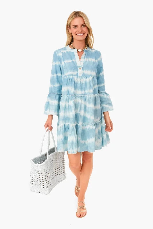Faded Blue Vida Tie Dye Dress Tunics Yoga stretchy