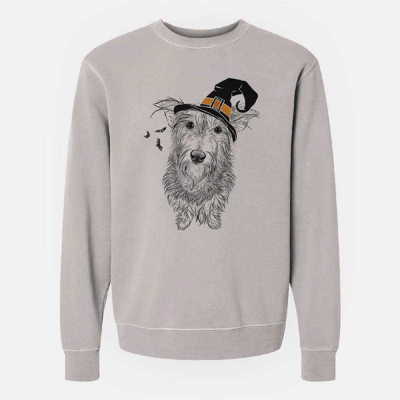 Witch Frida Doggo the Rescue Terrier Mix - Unisex Pigment Dyed Crew Sweatshirt Hoodie with Exposed Zipper Edgy Industrial