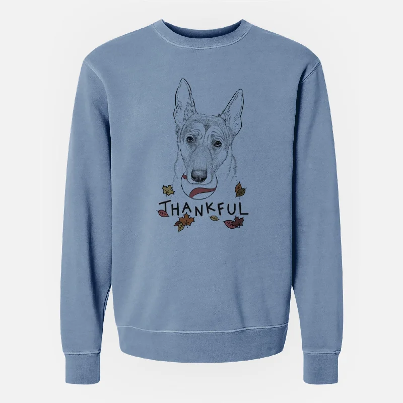 Thankful Greta the German Shepherd - Unisex Pigment Dyed Crew Sweatshirt Hoodie with Front Slit Layering Stylish
