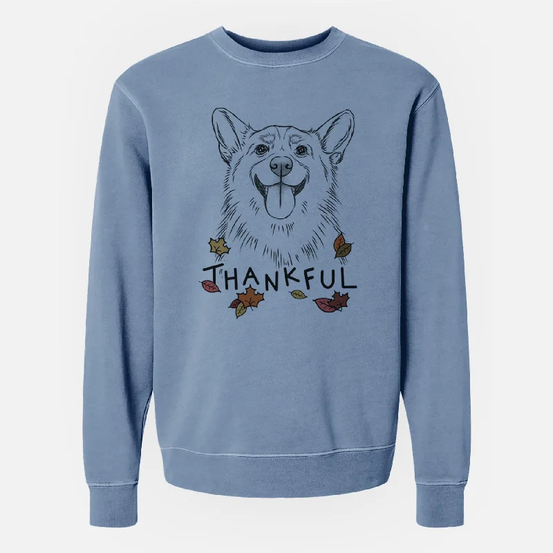 Thankful Porter the Pembroke Welsh Corgi - Unisex Pigment Dyed Crew Sweatshirt Hoodie with Lining Warm Insulated