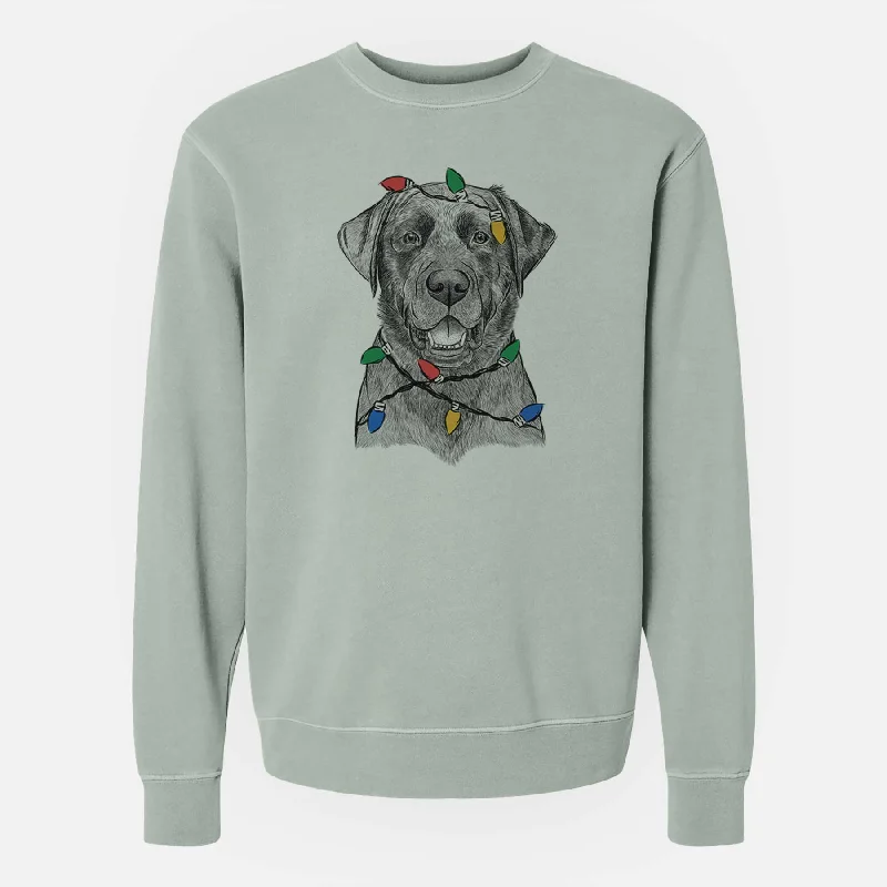 Christmas Lights Heath the Black Lab - Unisex Pigment Dyed Crew Sweatshirt Hoodie Crop Top Short Trendy