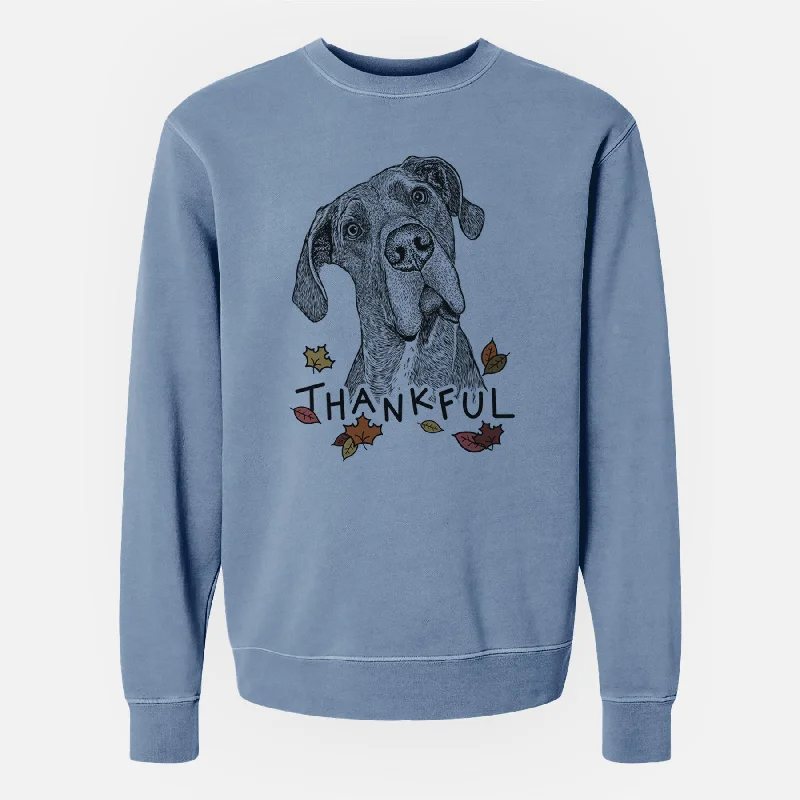 Thankful River the Great Dane - Unisex Pigment Dyed Crew Sweatshirt Hoodie with Ribbed Hem Stretchable Secure
