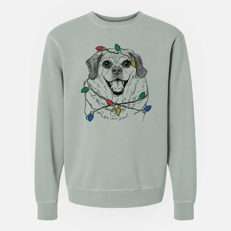 Christmas Lights Little Man the Puggle - Unisex Pigment Dyed Crew Sweatshirt Hoodie with Zipper Placket Modern Functional