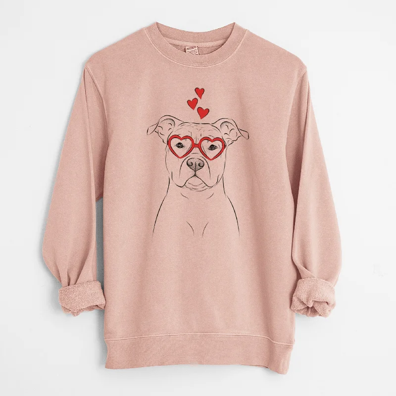 Valentine Jethro the American Staffordshire Terrier - Unisex Pigment Dyed Crew Sweatshirt Hoodie with Hem Fringe Bohemian Relaxed