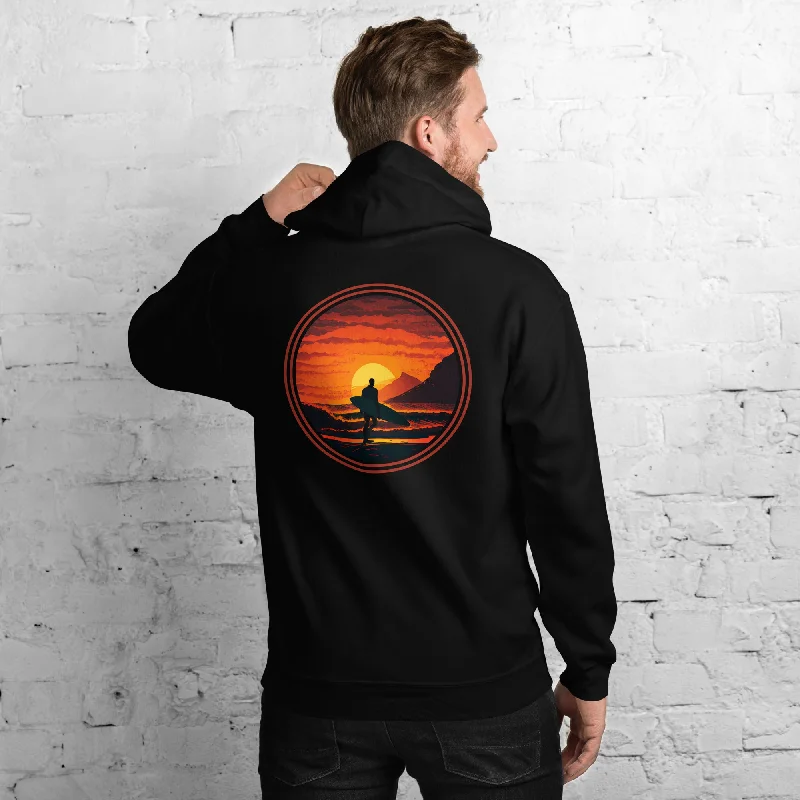 Hoodie Surf Collection Red Sunset Hoodie with Rolled Sleeves Casual Relaxed