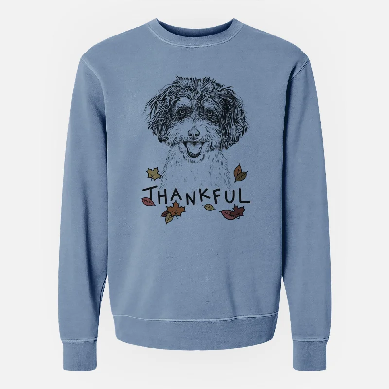 Thankful Carlos the Cavapoo - Unisex Pigment Dyed Crew Sweatshirt Hoodie with Thumb Holes Functional Cozy