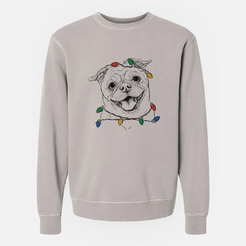 Christmas Lights Riley the Chug - Unisex Pigment Dyed Crew Sweatshirt Hoodie with Reflective Safety Nightwear