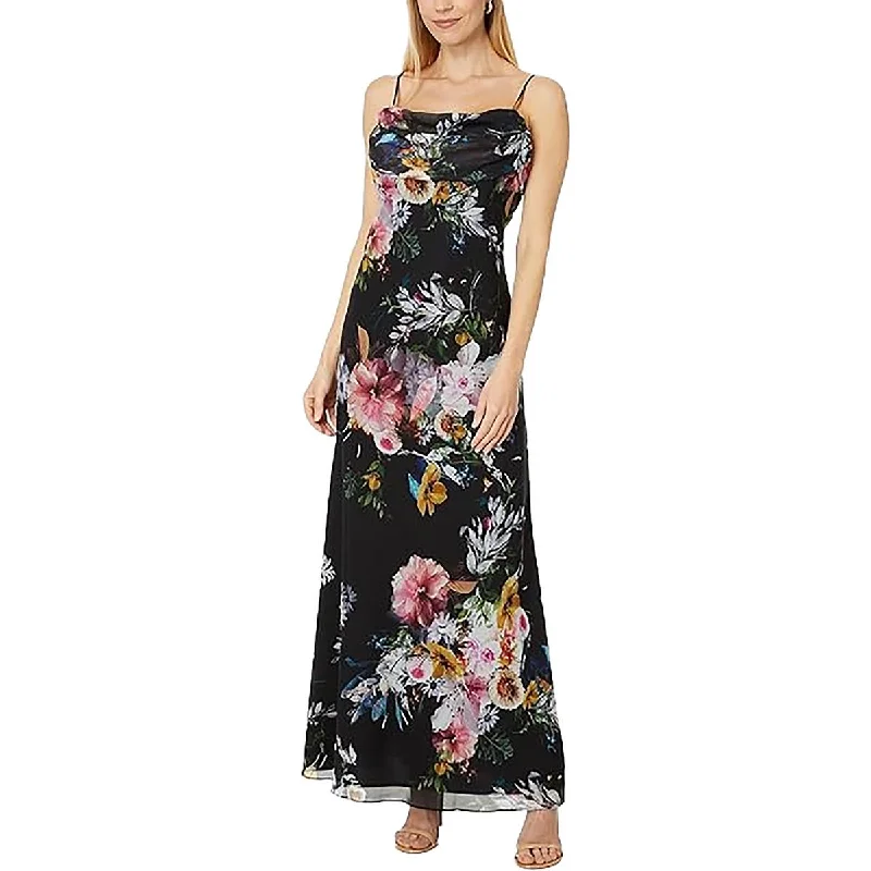 Womens Floral Print Chiffon Evening Dress Tunic Top Casual