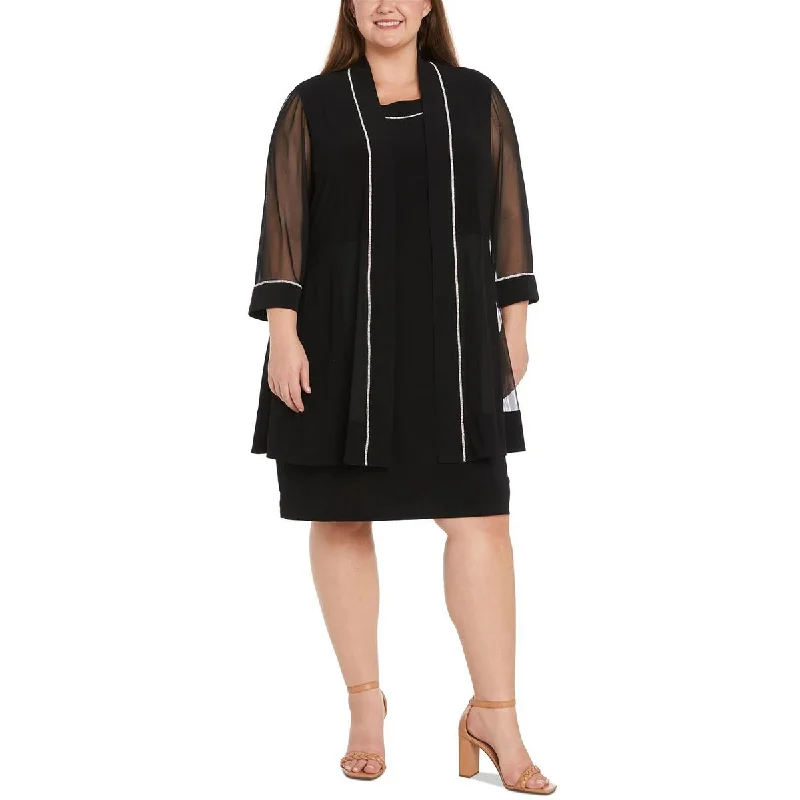 Plus Womens Rhinestone Polyester Two Piece Dress Tunics Leisure comfortable