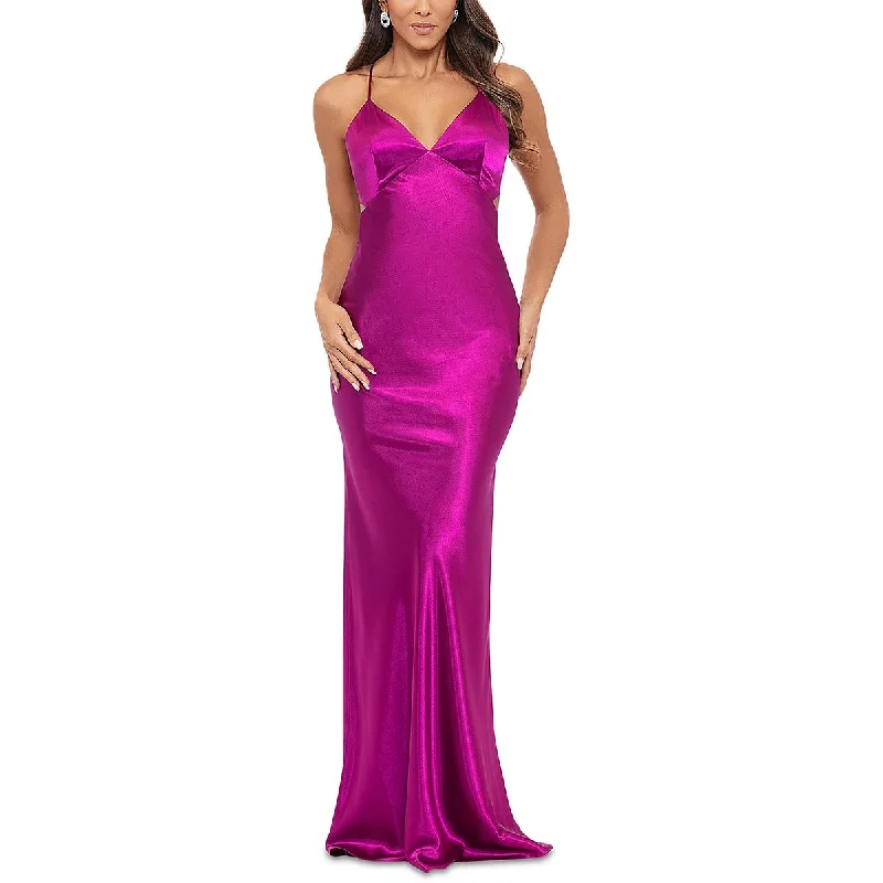 Aqua Womens Satin Open Back Evening Dress Shift Classic Vintage