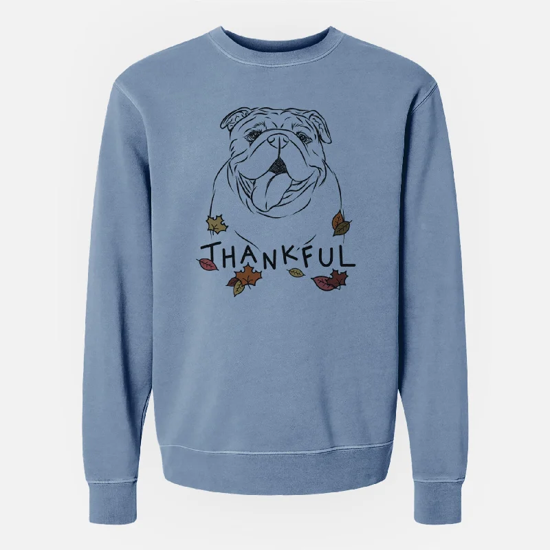 Thankful Missy Moo the English Bulldog - Unisex Pigment Dyed Crew Sweatshirt Hoodie with Belted Waist Structured Tailored