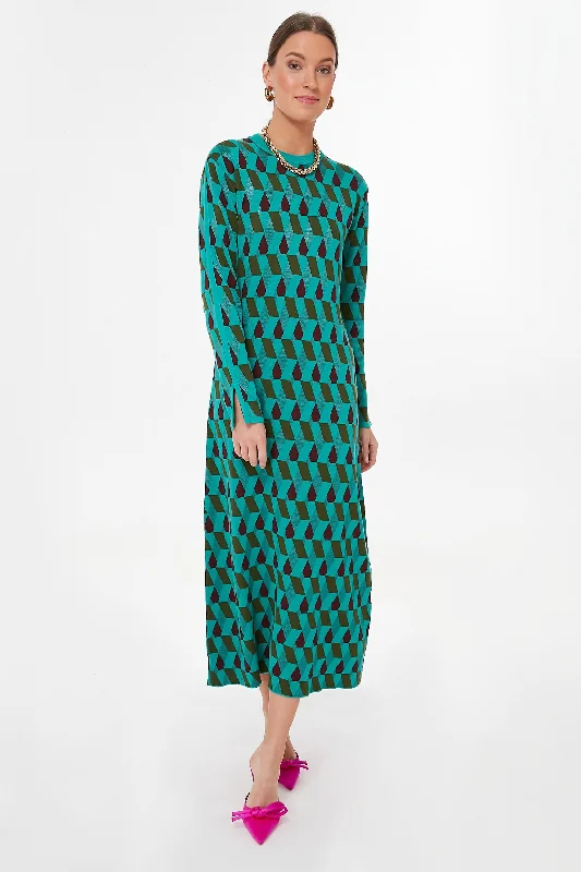 Jacquard Diamonds Knit Leisure Dress Tunics Denim casual