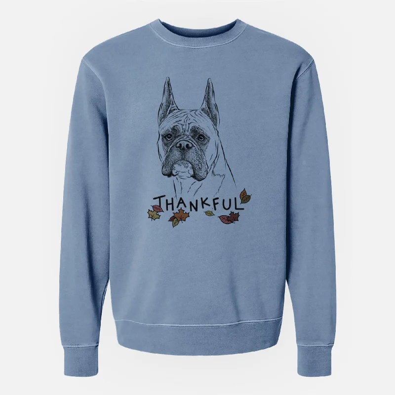 Thankful Ezra the Boxer - Unisex Pigment Dyed Crew Sweatshirt Hoodie with Monochrome Minimalist Simple
