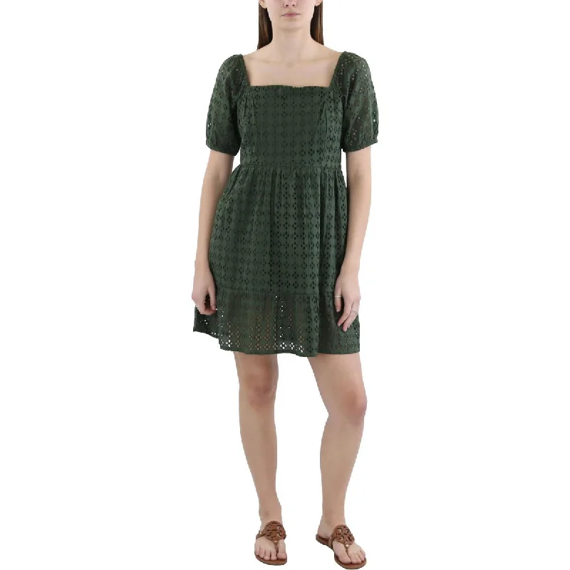 Womens Applique Cotton Babydoll Dress Tunics Plaid country