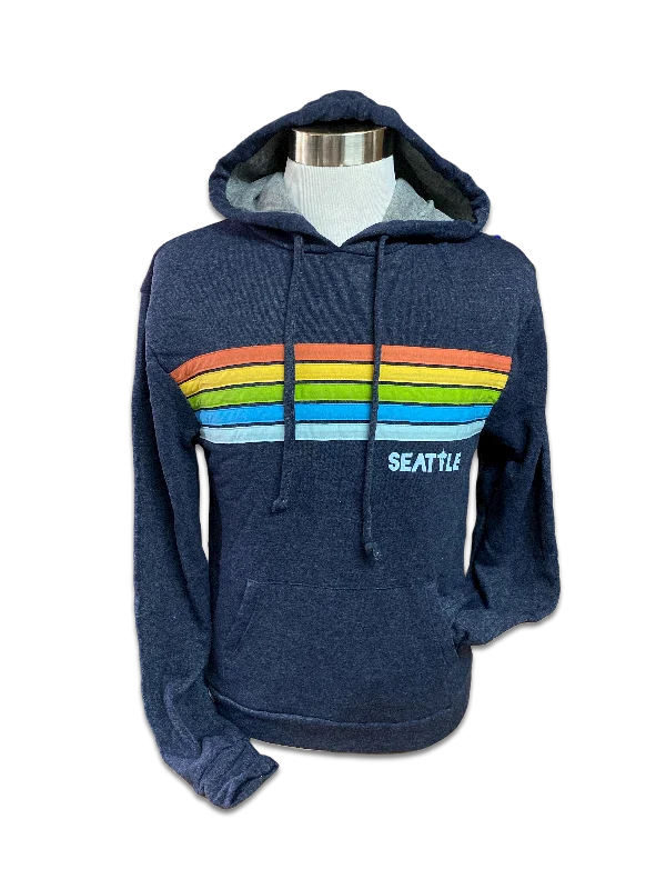 Happy Stripe Sweatshirt Hoodie with Frayed Bohemian Relaxed