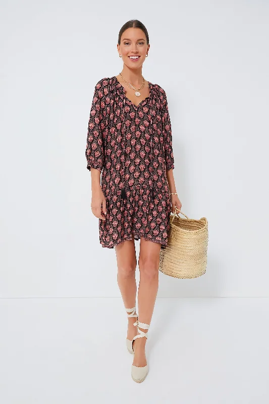 Black Tulip Print Kamari Block Stevie Dress Tunics Sophisticated sleek