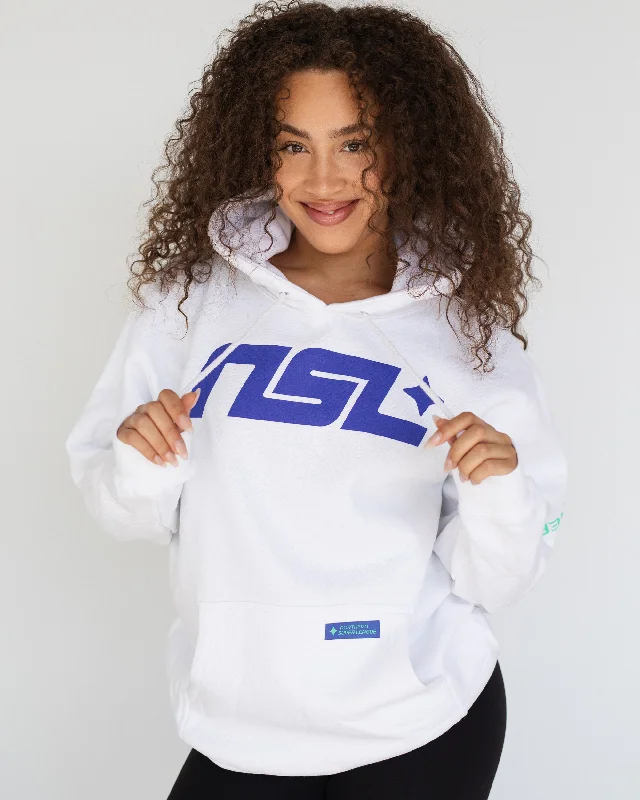 NSL - Logo Unisex Hoodie - White Hoodie with Hem Patch Decorative Personalized