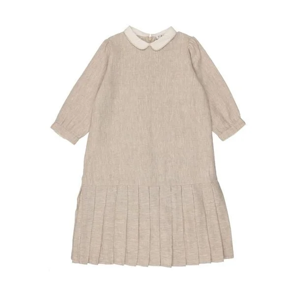 Sand Linen Drop Pleat Dress Tunics Trendy modern