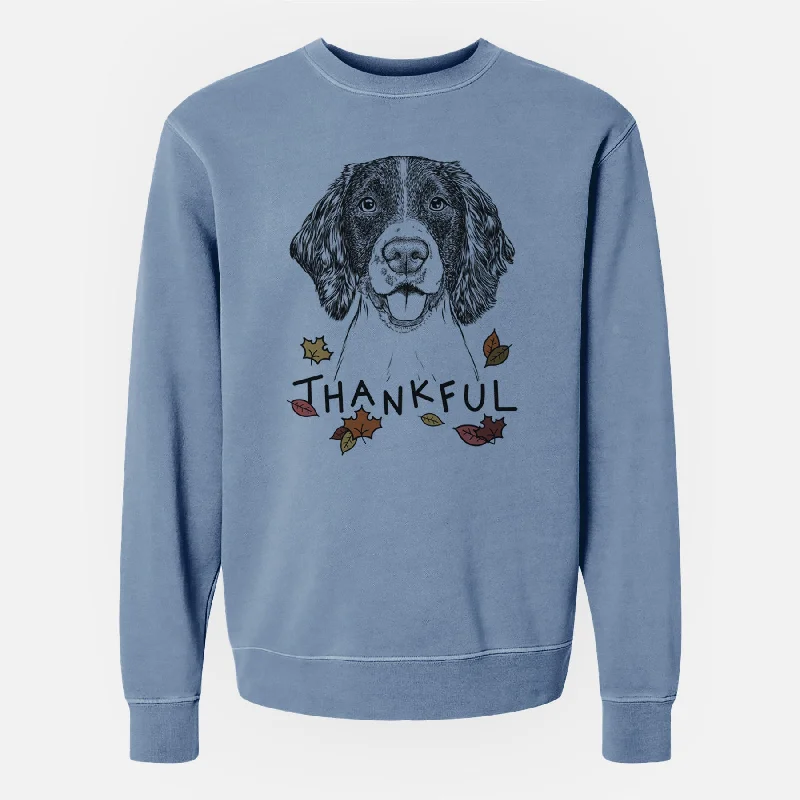 Thankful Ever the English Springer Spaniel - Unisex Pigment Dyed Crew Sweatshirt Hoodie with V-Neck Classic Versatile