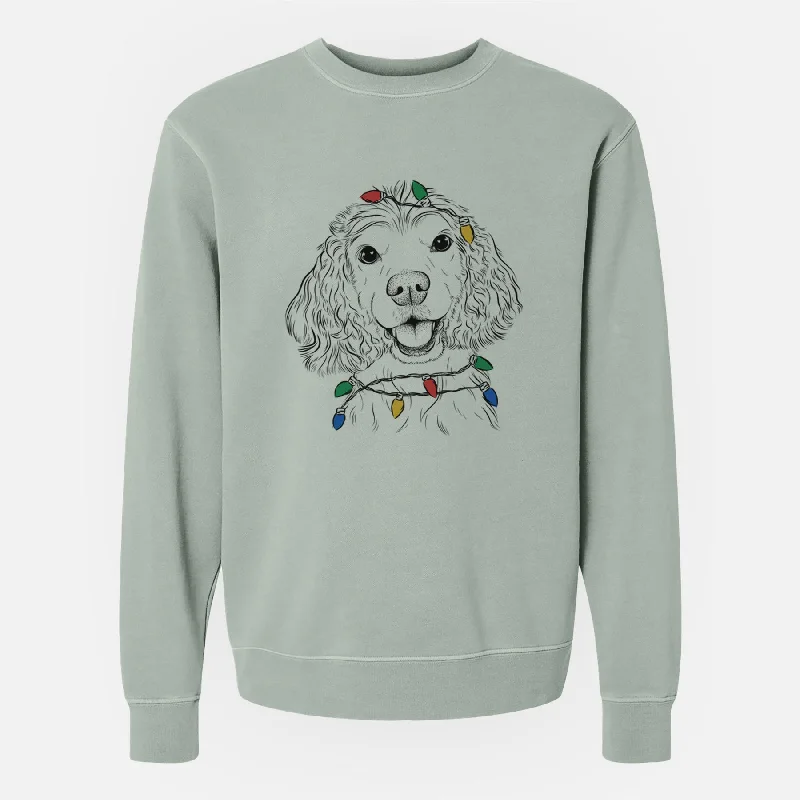 Christmas Lights Cricket the American Cocker Spaniel - Unisex Pigment Dyed Crew Sweatshirt Hoodie with Hem Patch Decorative Personalized