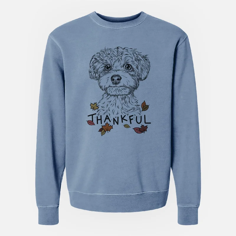 Thankful Elliott the Yorkiepoo - Unisex Pigment Dyed Crew Sweatshirt Hoodie with Tied Waist Feminine Flattering
