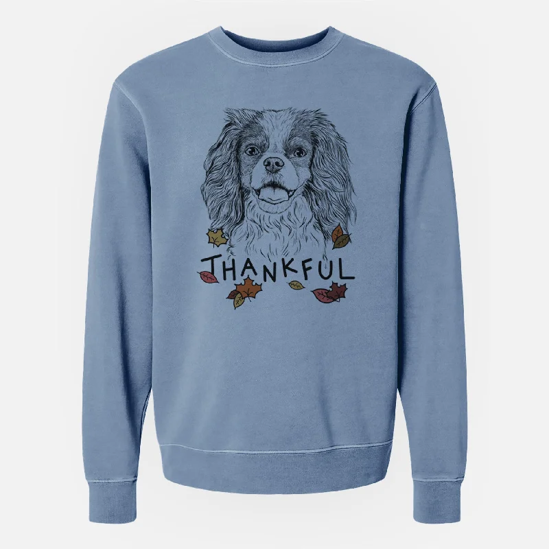 Thankful Poppy the Cavalier King Charles Spaniel - Unisex Pigment Dyed Crew Sweatshirt Hoodie with Fur Luxurious Winter