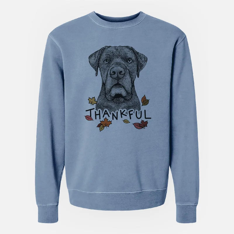 Thankful Rocco the Cane Corso - Unisex Pigment Dyed Crew Sweatshirt Hoodie with Ribbed Cuffs Snug Fit Comfort