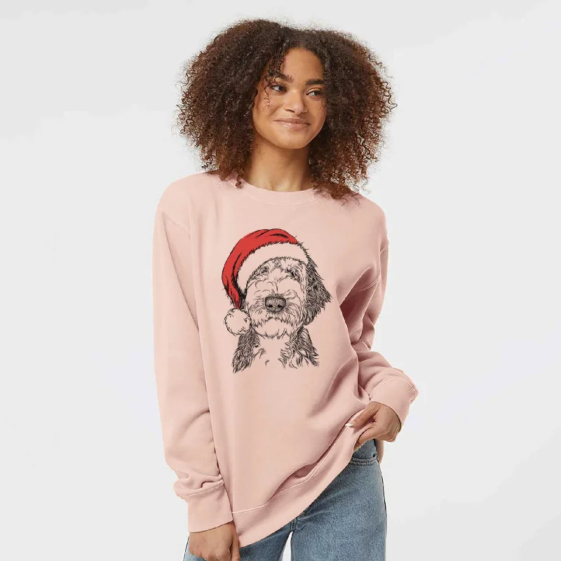 Santa Milo Fluff the Sheepadoodle - Unisex Pigment Dyed Crew Sweatshirt Hoodie with Frayed Bohemian Relaxed