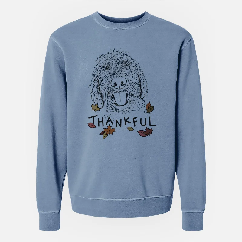 Thankful Dixie the Doodle - Unisex Pigment Dyed Crew Sweatshirt Hoodie with Mock Neck Collared Structured