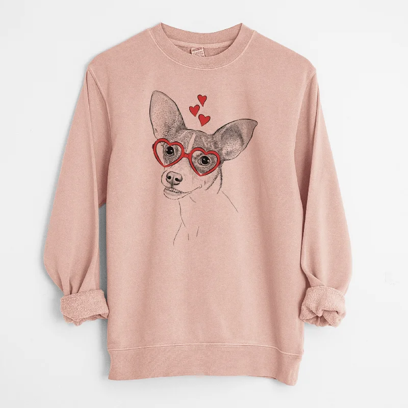Valentine Kailani the Chihuahua Mix - Unisex Pigment Dyed Crew Sweatshirt Hoodie with Ribbed Hem Stretchable Secure