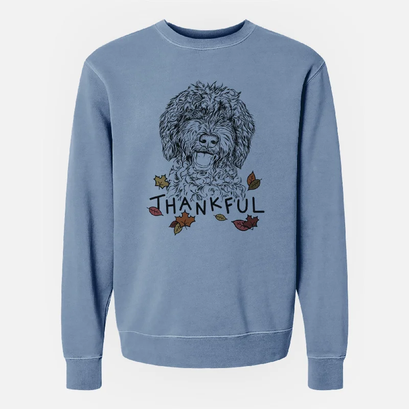 Thankful Jack the Chocolate Labradoodle - Unisex Pigment Dyed Crew Sweatshirt Hoodie with Drop Shoulder Relaxed Streetwear
